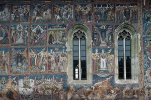Figures de saints, fresque sur les murs extérieurs du monastère de Moldovita