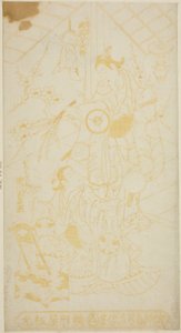 Les acteurs Tamazawa Saijiro I en page Umezaburo et Segawa Kikunojo I en Oroku dans la pièce "Sazareishi Suehiro Genji," jouée au théâtre Nakamura en janvier 1744 - Torii Kiyomasu II