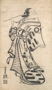 Une oiran debout, une pipe dans la main droite, et se retournant pour regarder derrière elle