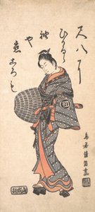 Sanokawa Ichimatsu I en bleu grisâtre et rose marchant vers la gauche, 1756 - Torii Kiyomitsu