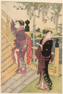 Admirant la glycine au sanctuaire de Kameido - Torii Kiyonaga