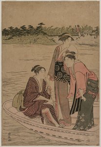 Passagers dans un ferry sur la rivière Sumida - Torii Kiyonaga