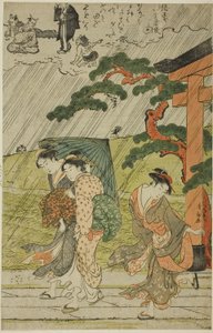 Averse soudaine au sanctuaire de Mimeguri - Torii Kiyonaga