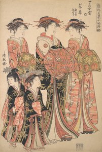 La courtisane Wakakusa du bordel Chojiya, et les assistantes Asano et Midori