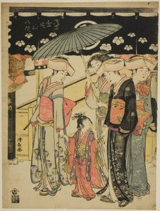 La rue commerçante Nakamise, de la série "Huit quartiers du temple Kinryuzan à Asakusa (Asakusa Kinryuzan hakkei)" - Torii Kiyonaga