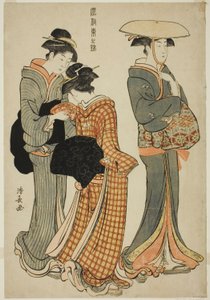 Deux femmes et une servante, de la série "Une brocade des manières orientales (Fuzoku Azuma no nishiki)"