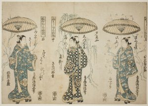 Les acteurs Onoe Kikugoro I (à droite), Sanogawa Ichimatsu I (au centre), et Sanogawa Senzo (à gauche), du triptyque "Negura sanpukutsui"