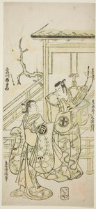 Les acteurs Otani Oniji I en Soga no Goro et Sanogawa Ichimatsu I en sœur de Yoshinaka dans la pièce "Fuji no Yuki Mitsugi Soga," jouée au théâtre Nakamura en janvier 1746