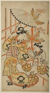 Les acteurs Matsumoto Hyozo en courtisane et Nakagawa Hanzaburo en jeune homme - Torii Kiyonobu I