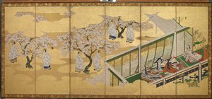 <em>Le Conte de Genji</em>, Chapitre 34; Kashiwagi aperçoit la Troisième Princesse - Tosa Mitsuoki