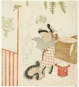 Femme cuisinant des haricots dans un magasin - Totoya Hokkei