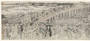 Vue : Profiter de la brise du soir au pont de Ryogoku - Toyokuni (II) , Utagawa