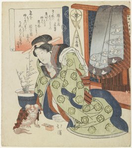Courtisane avec un chien pékinois