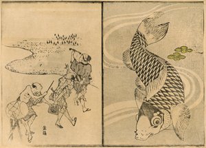 Trois hommes et carpe, 1814, 1924 - Toyota Hokkei