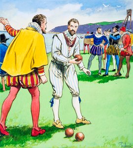 Sir Francis Drake jouant aux boules sur Plymouth Hoe, 1588 vers 1900
