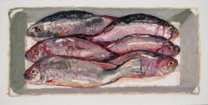 Caisse à poisson 1 (Billingsgate, Londres), 2016 (huile sur carton)