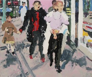 Acheteurs avec enfants, 2003 (huile sur carton)