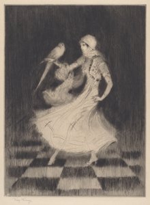 Femme dansant avec un perroquet