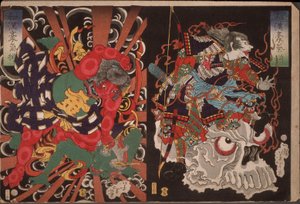 Krieger auf Schädel; Kintoki überwältigt einen Dämon - Tsukioka Yoshitoshi