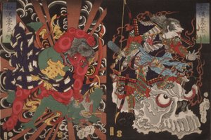 Guerrier sur un crâne et Kintoki maîtrisant un démon, de la série Valeur en Chine et au Japon