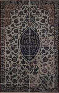 Panneau de carreaux avec motif de nuage tchi entourant un motif central de rosier sauvage, de l