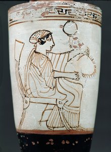 Lécythe attique à fond blanc représentant une femme tressant une couronne, c.475-420 av. J.-C. (poterie)