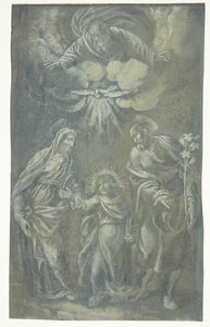 La Sainte Famille en marche sous Dieu le Père et le Saint-Esprit - Ubekendt