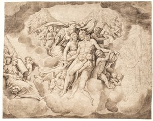 Dieu le Père et les hôtes célestes pleurant sur le corps du Christ - Ubekendt Ubekendt