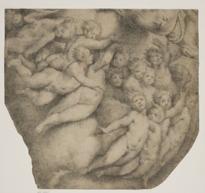 Dieu le Père porté par des anges dans les nuages, d