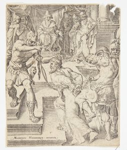 Le Christ devant Caïphe - Ubekendt efter Dirck Volckertsz. Coornhert efter Maarten van Heemskerck