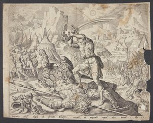 Abner présentant la tête de Goliath à David pour Saül - Ubekendt efter Maarten van Heemskerck
