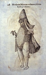 Le poisson évêque, poisson imaginaire et monstre marin par Ulisse Aldrovandi, « Monstrorum Historiae », Bologne 1642 - Ulisse Aldrovandi