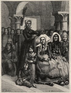 Un sermon dans une église en Bretagne, dessin de M.U. Loot. Gravure dans L