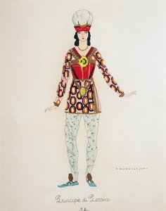 Costume pour le Prince de Perse de Turandot par Giacomo Puccini, croquis de Umberto Brunelleschi (1879-1949) pour la première représentation de l
