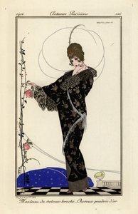 Femme en manteau de velours brodé, cheveux poudrés dorés