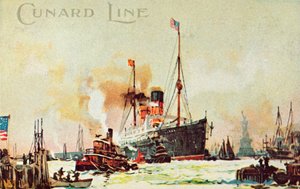 Un paquebot Cunard entre dans la rivière Nord, New York, USA, vers 1900