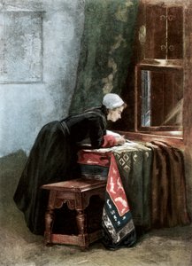 Une Néerlandaise coupant du tissu, 1889