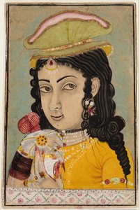 Une dame européenne tenant une bouteille et une tasse, vers 1710-1720