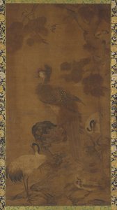 Un phénix et deux grues sous un arbre, dynastie Ming, XVIe-XVIIe siècle