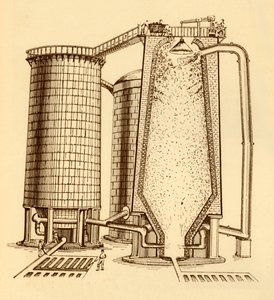 Ensemble de hauts fourneaux modernes montrés en section, vers 1930 - Unbekannt