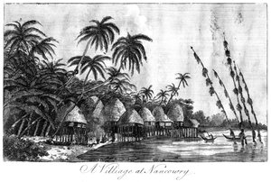 Un village à Nancowry, îles Nicobar, 1799