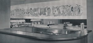 Fresque de bar à cocktails en linoléum sculpté et émaillé à l