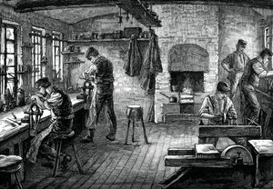 Une boutique de couteliers, vers 1880