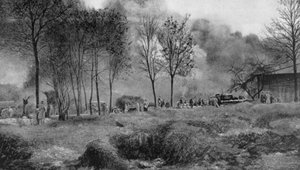 Une ferme en feu par des bombes incendiaires allemandes, Artois, France, Première Guerre mondiale - Unbekannt