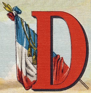 Un drapeau. Gravure dans "Alphabet de ma petite fille". Bernardin-Bechet et Fils, libraires-éditeurs, Paris, vers 1895. Album incassable sur toile. Bibliothèque des Bébés. 12 pages. Album contenant une méthode de lecture et un abécédaire illustratif.