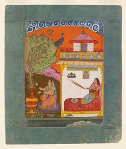 Une dame cueillant des feuilles, illustrant le mode musical Gunakali Ragini, vers 1675