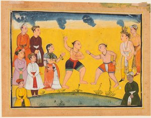 Une page du Mahabharata : Bhima combattant Jayadratha, vers 1615