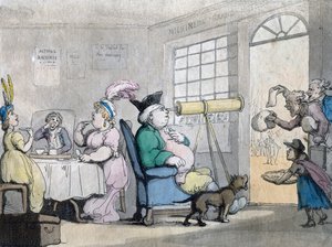 Un homme corpulent regardant à travers un télescope, 19ème siècle - Unbekannt