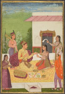 Un prince conversant avec une femme tout en prenant des rafraîchissements sur une terrasse recto..., c. 1710-1720 - Unbekannt