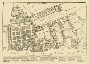 Copie réduite du plan au sol de Fisher du palais royal de Whitehall, 1680, 1881 - Unbekannt